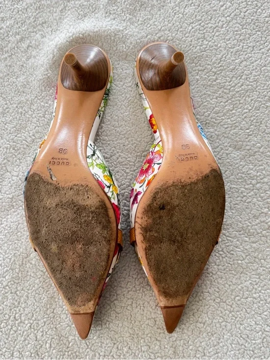 Gucci Floral Pointed Mule Heels - White Flora - Picture 6 of 9